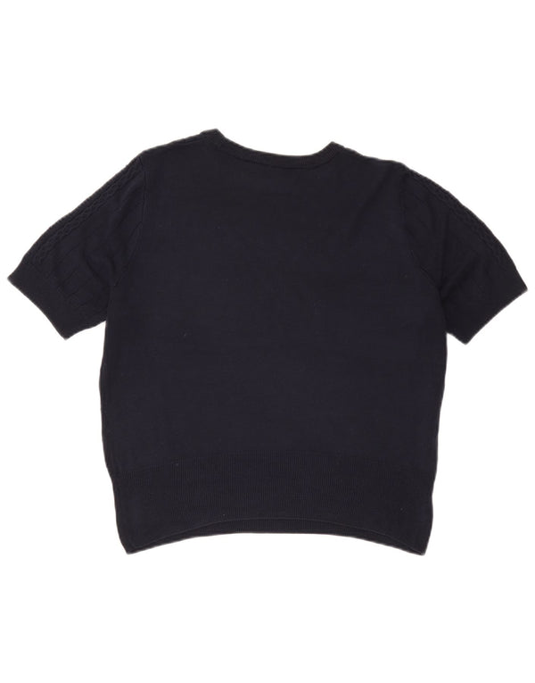 Marks & Spencer Pull court à col rond pour femme UK 14 Bleu marine moyen