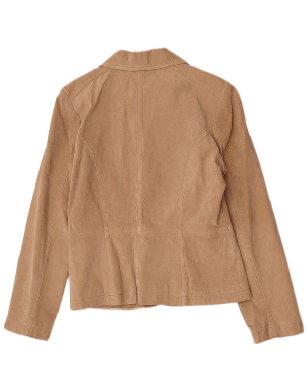 Vivien Caron Veste blazer en daim à 2 boutons pour femme EU 36 Petit cuir beige