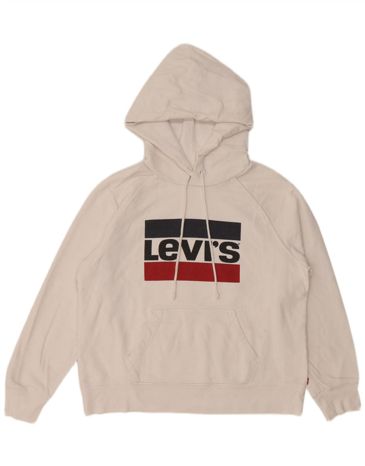 LEVI'S Pull à capuche graphique pour femme UK 14 en coton blanc moyen