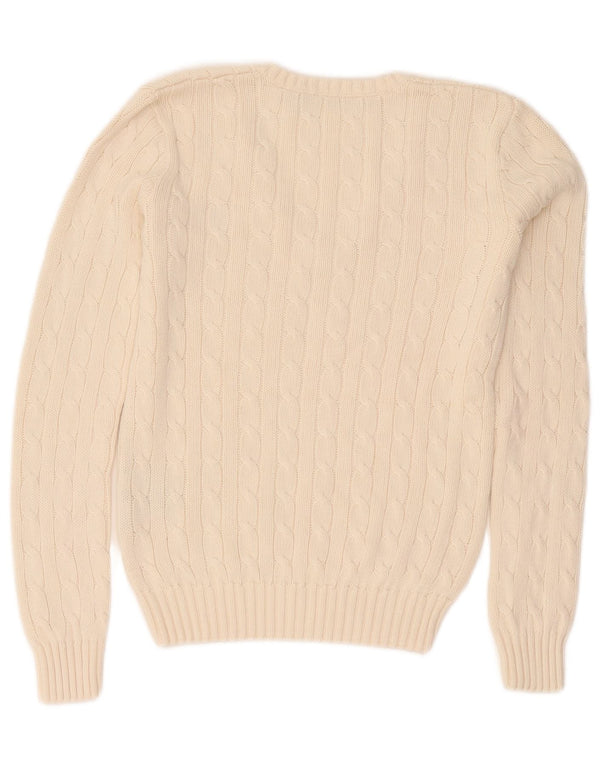 Ralph Lauren Pull col en V pour femme UK 10 Petit coton blanc cassé