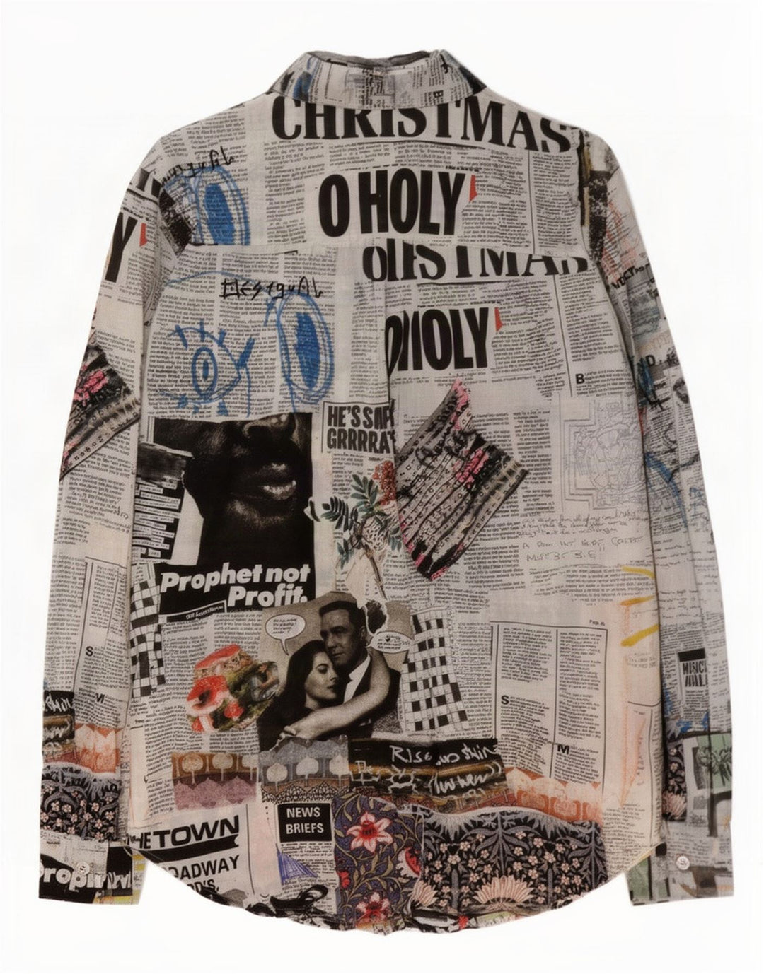 Desigual Femme Newspaper Graphic Shirt UK 14 Medium Multicolore Coton