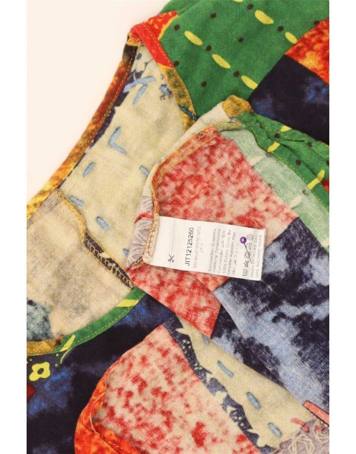 vintage Womens Blouse Top UK 16 Grand Patchwork Multicolore Coton