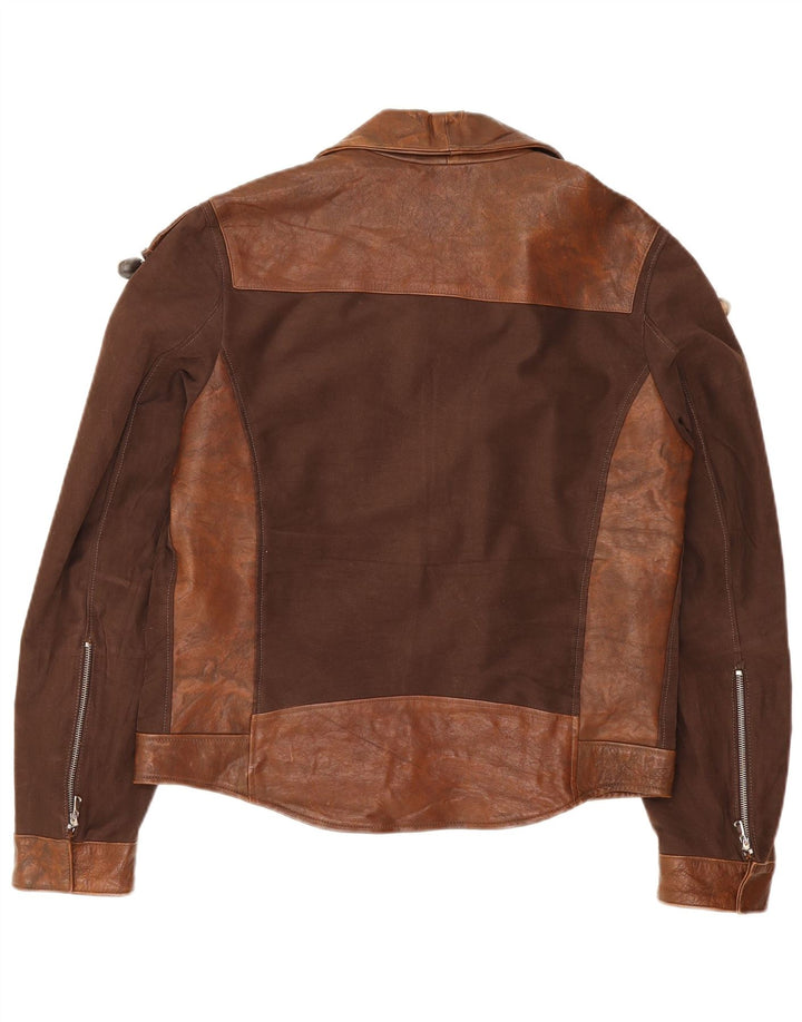 Veste en cuir femme vintage UK 20 2XL Marron