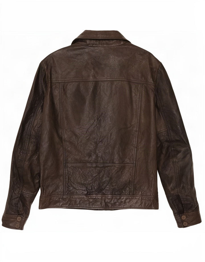 Calvin Klein Jeans Veste de motard en cuir pour homme UK 40 Large Noir