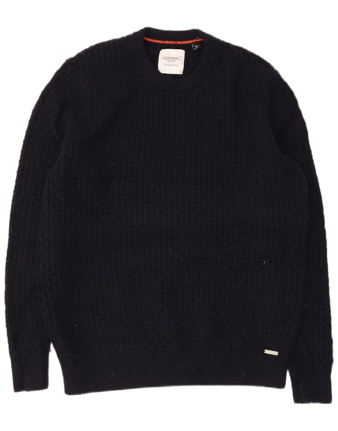 Superdry Pull ras du cou pour homme en laine d'agneau bleu marine Large