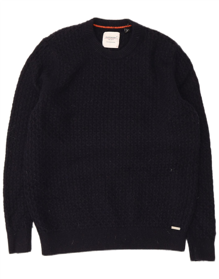 Superdry Pull ras du cou pour homme en laine d'agneau bleu marine Large