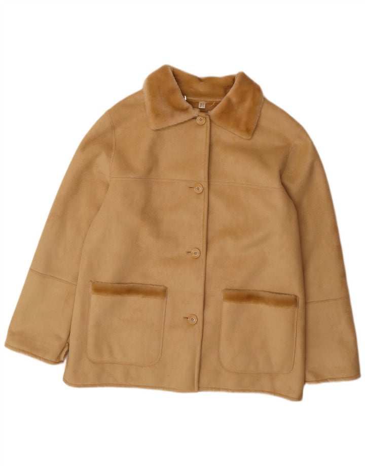 VINTAGE Veste Sherpa Femme EU 44 XL Acrylique Beige