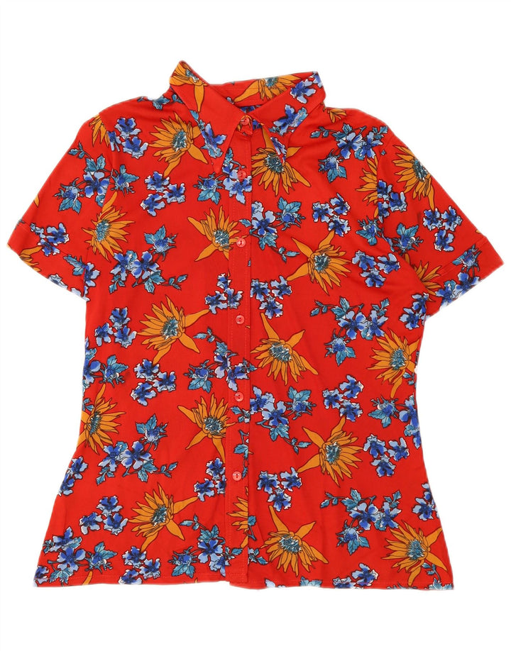 Chemise à manches courtes femme vintage UK 12 Floral rouge moyen