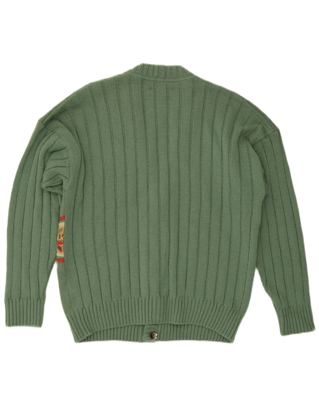 VINTAGE Pull Cardigan Homme IT 50 Laine Géométrique Vert Moyen