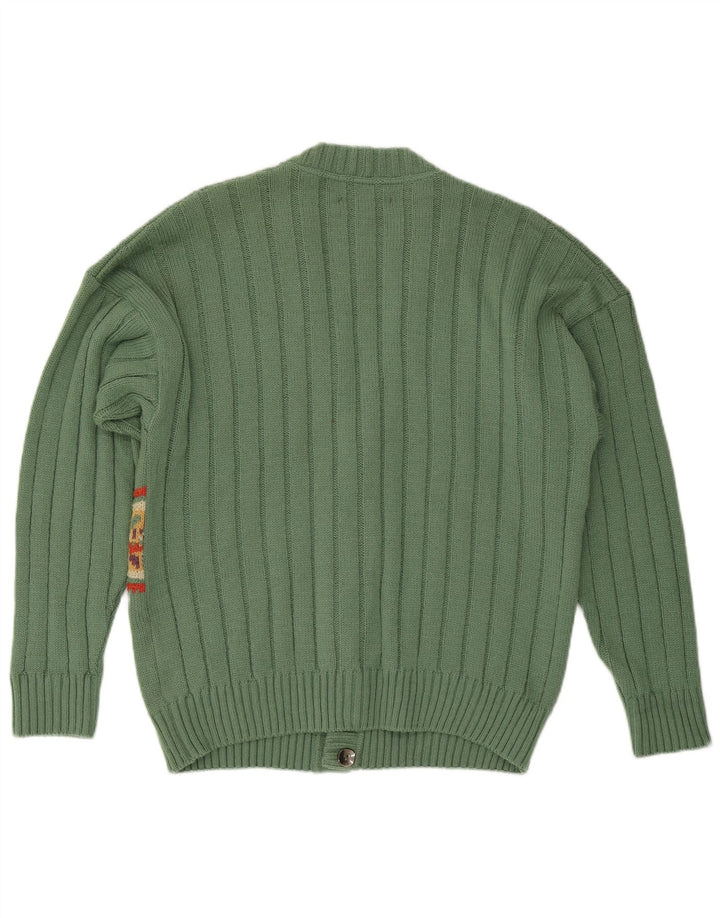 VINTAGE Pull Cardigan Homme IT 50 Laine Géométrique Vert Moyen