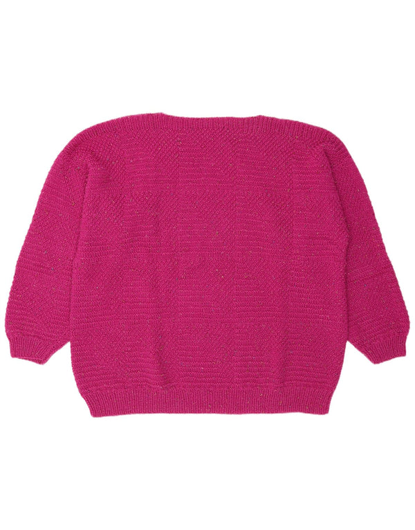 vintage Womens Boat Neck Jumper Pull UK 20 2XL Rose Géométrique