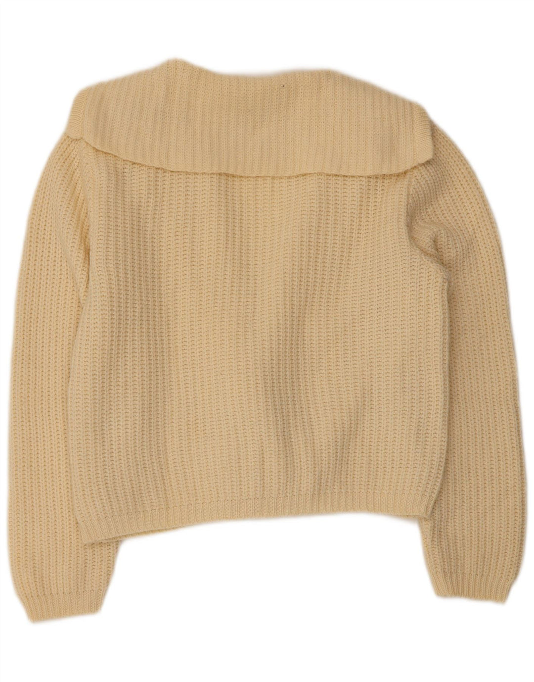 BENETTON Cardigan court pour femme IT 46 Large laine blanc cassé