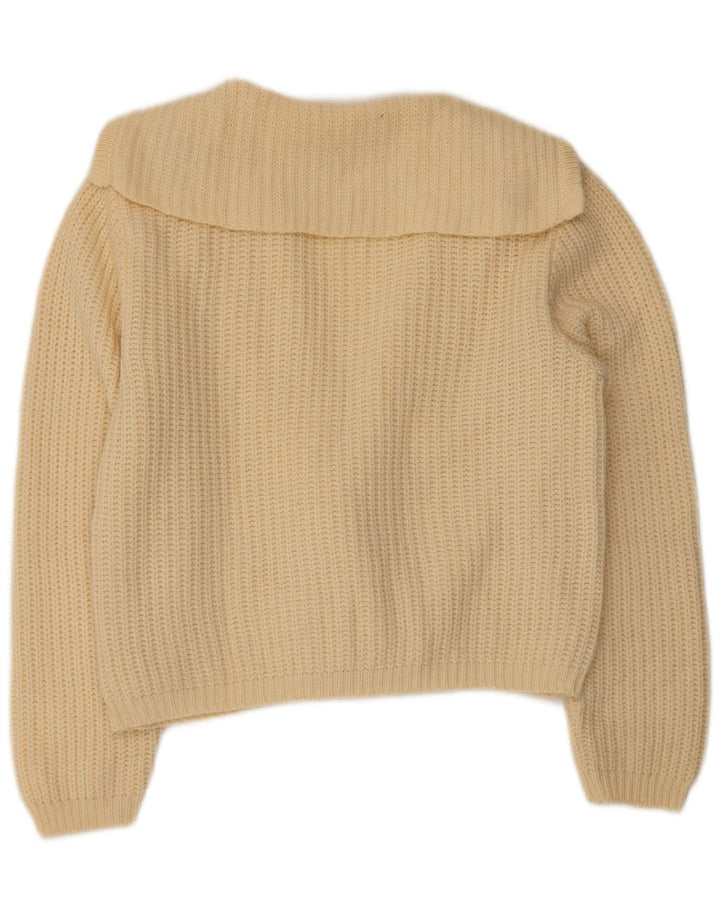 BENETTON Cardigan court pour femme IT 46 Large laine blanc cassé