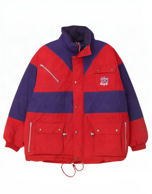 vintage Mens Loose Fit Rembourré Veste UK 40 Grand Rouge Colourblock Coton
