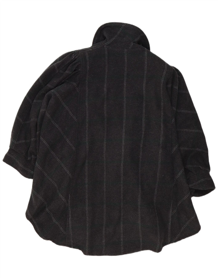 vintage Femmes Poncho Manteau Taille Unique Gris Rayé Acrylique