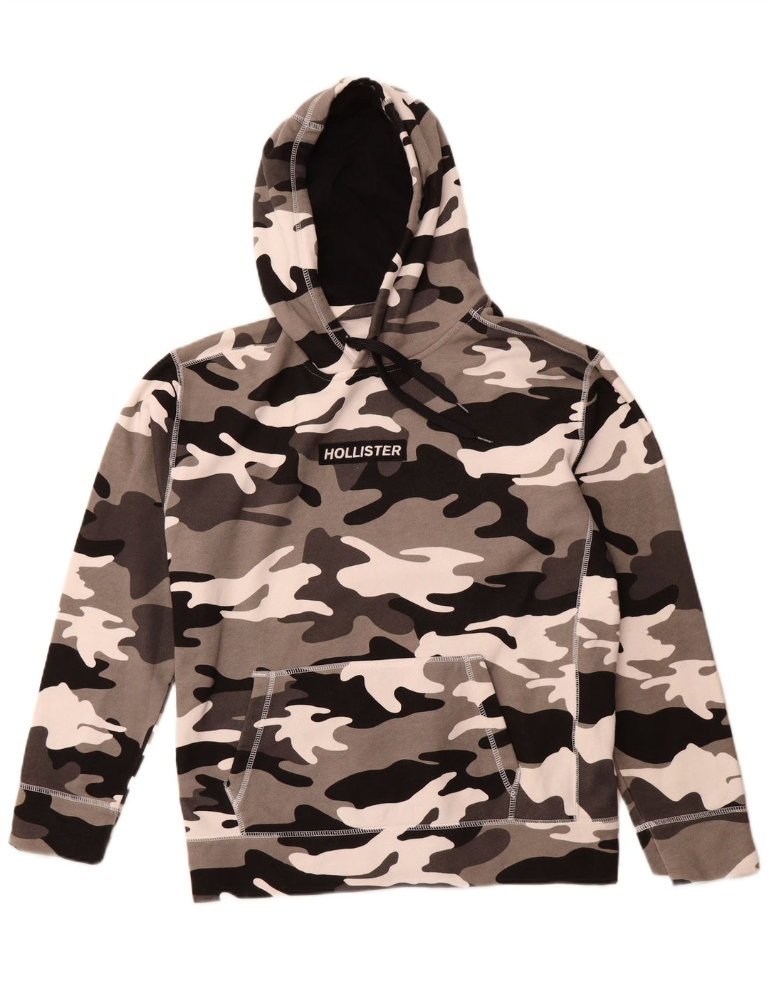 HOLLISTER Sweat à capuche pour homme Large Gris Camouflage Coton