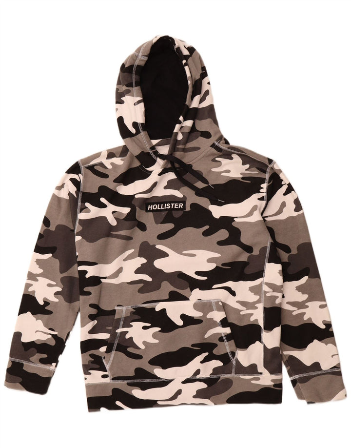 HOLLISTER Sweat à capuche pour homme Large Gris Camouflage Coton