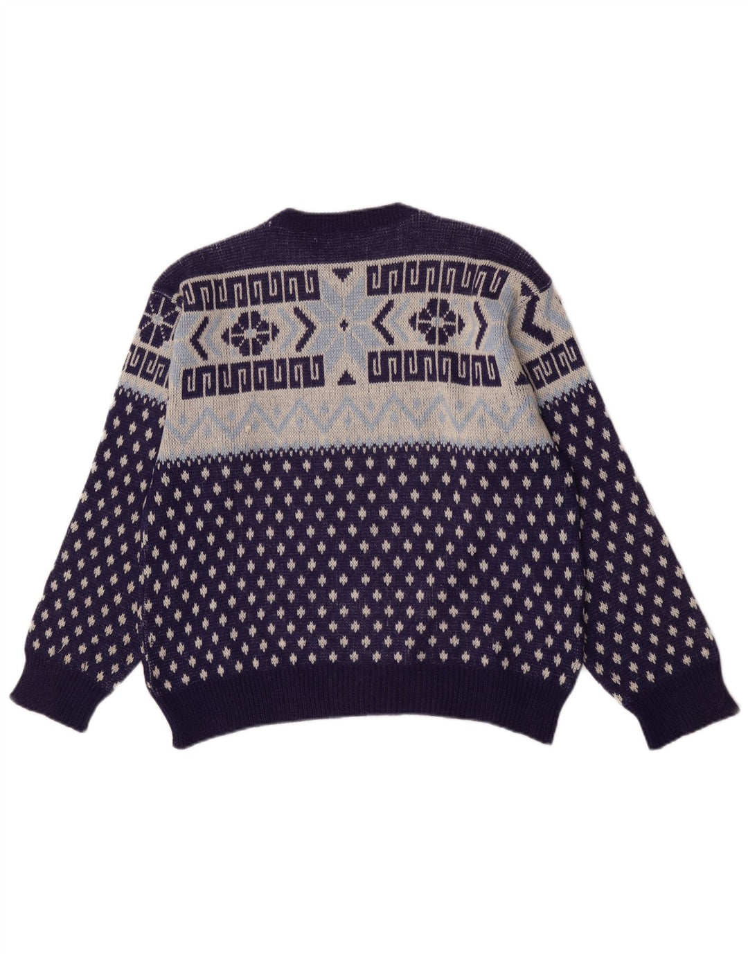 vintage Mens Crew Neck Jumper Pull Moyen Bleu Marine Géométrique