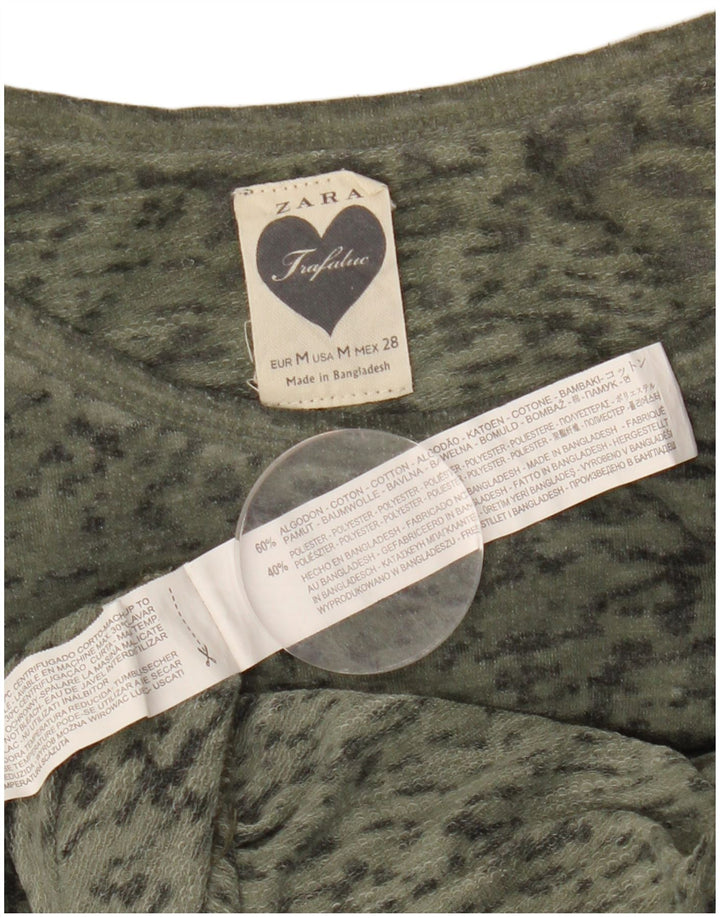 ZARA Femme Haut Oversize Manches Longues UK 14 Moyen Kaki Moucheté