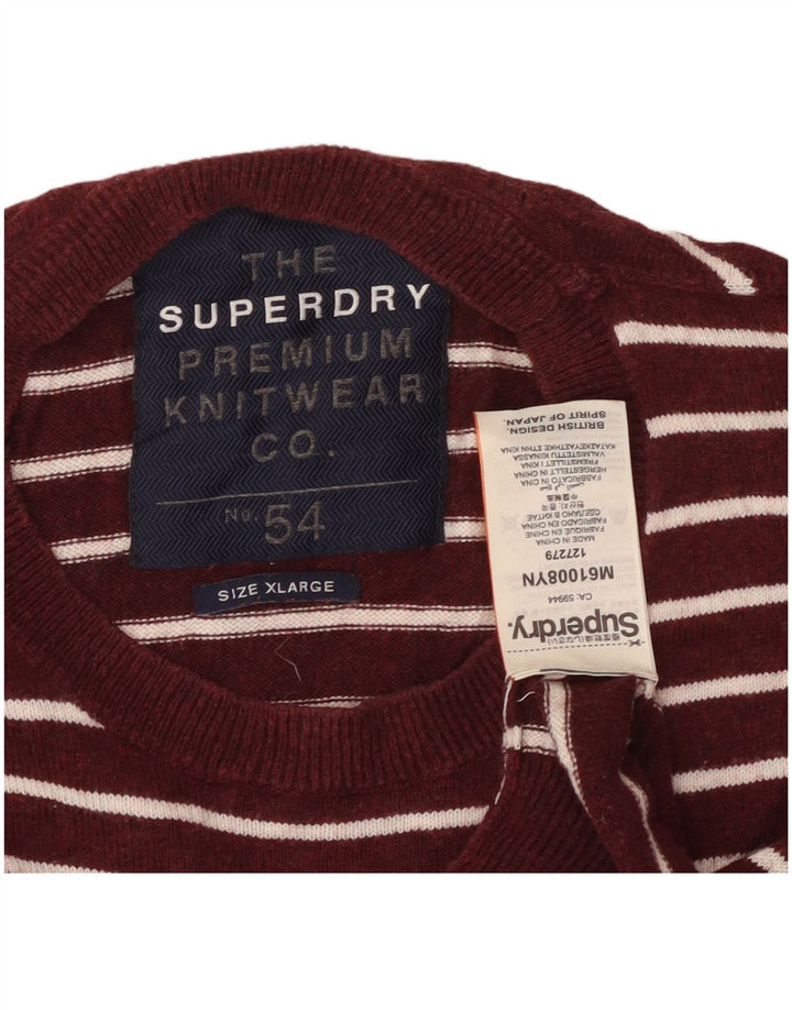 SUPERDRY Pull à col rond pour homme XL en coton rayé marron