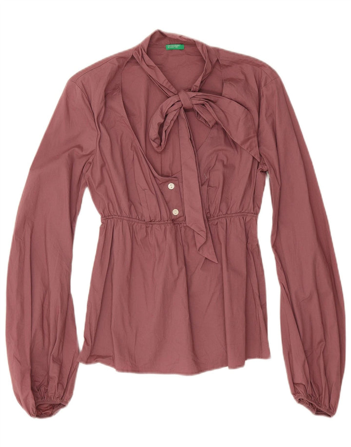 Benetton Chemisier à manches longues avec lien sur le devant pour femme UK 10 Petit Rose