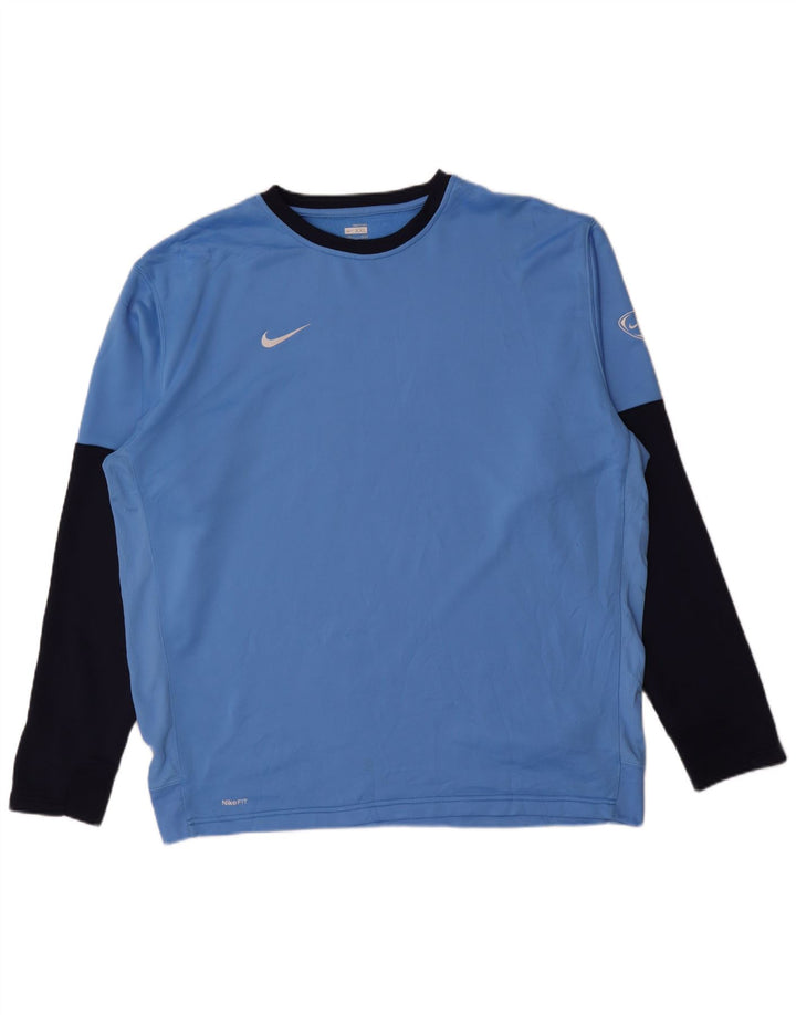 Nike Haut à manches longues pour hommes UK 47/48 2XL Bleu Colorblock Polyester
