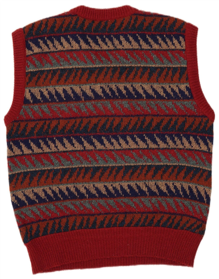 vintage Mens Vest Débardeur Moyen Multicolore Géométrique Laine