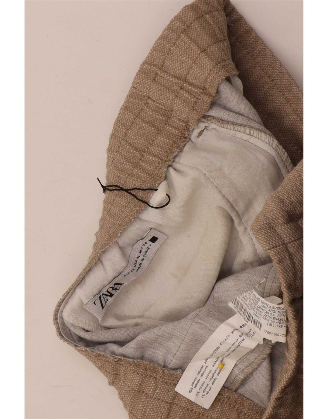 Zara Pantalon court slim pour femme XL W34 L26 Beige Polyester