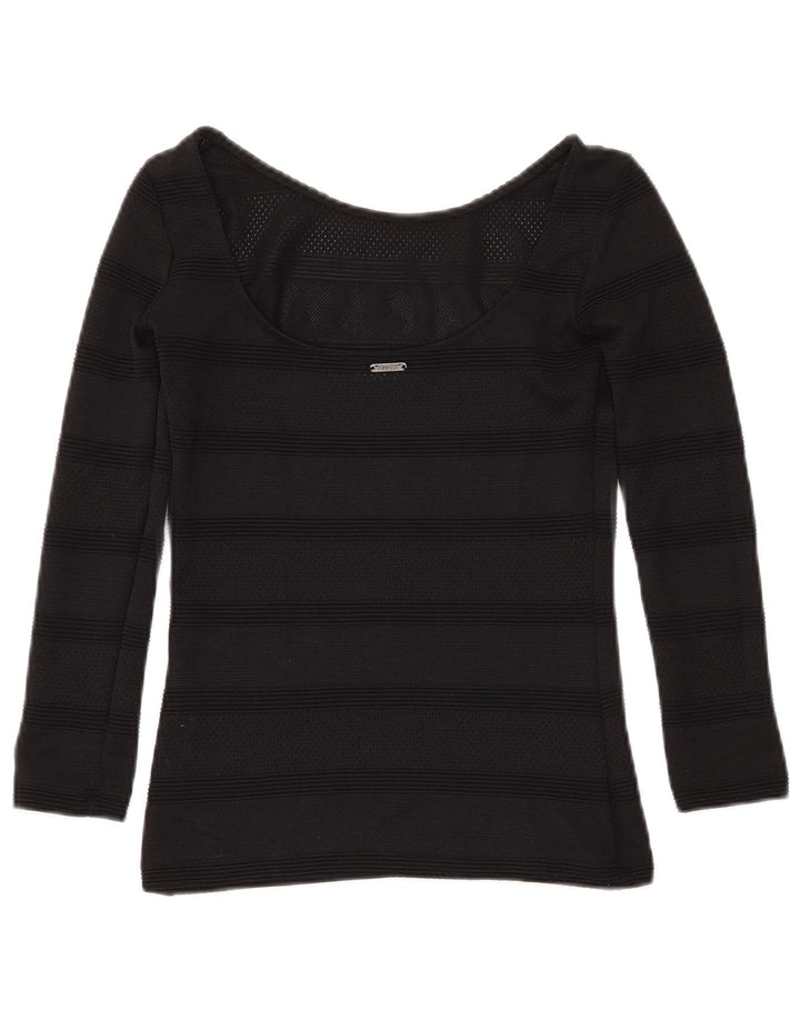 GUESS Pull court à col bateau pour femme UK 4 XS Noir rayé