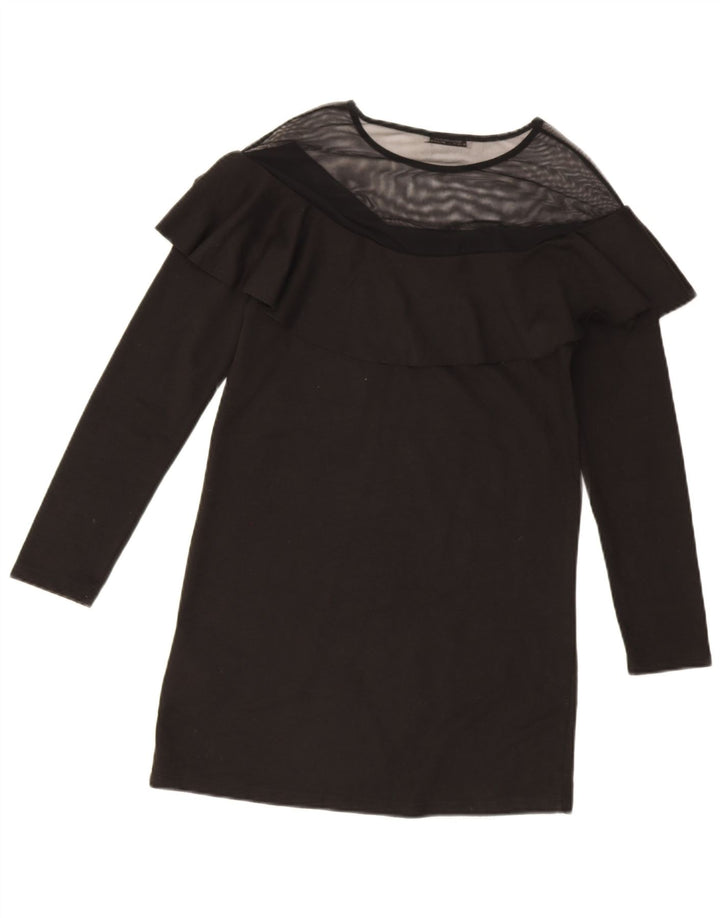 Zara Robe droite à manches longues pour femme UK 10 Petit Noir Polyester