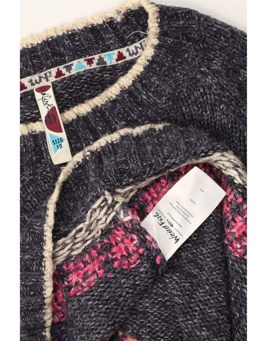 Weird Fish Pull à col rond pour femme UK 10 Petit Bleu marine Fair Isle