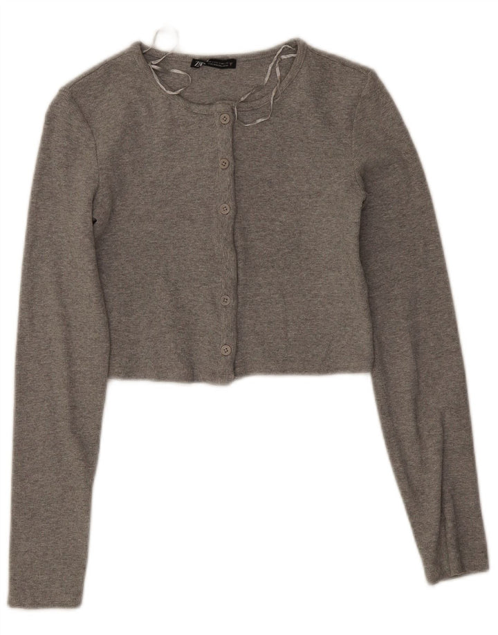 Zara Womens Crop Top UK 8 Small Gris Moucheté Coton