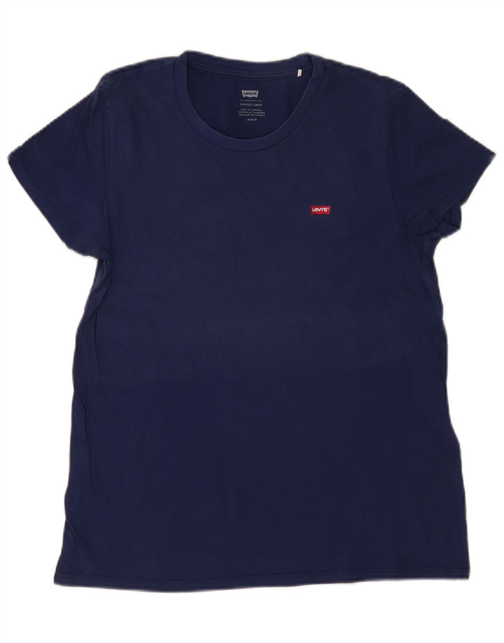 LEVI'S T-Shirt Femme Top UK 12 Bleu Marine Moyen Coton