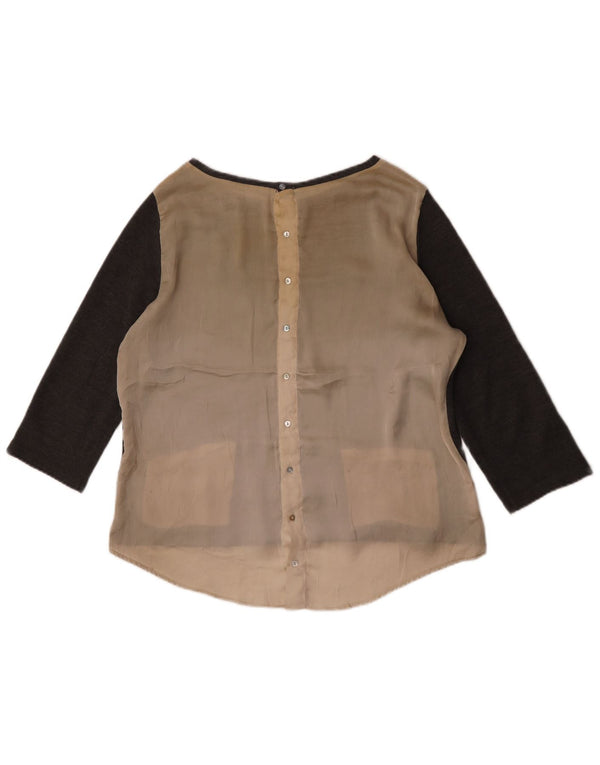 Zara Womens 3/4 Sleeve Blouse Top UK 16 Large Gris Colorblock