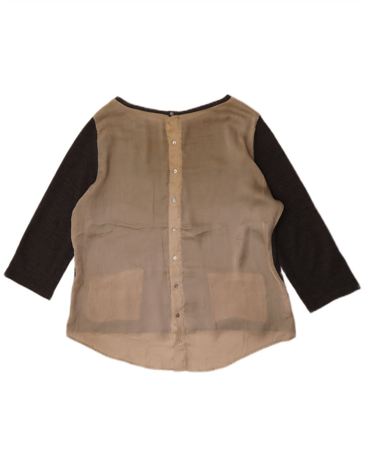 Zara Womens 3/4 Sleeve Blouse Top UK 16 Large Gris Colorblock