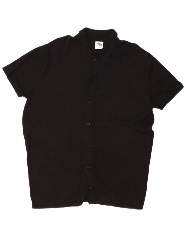 Zara Chemise en tricot à manches courtes pour hommes Large Noir