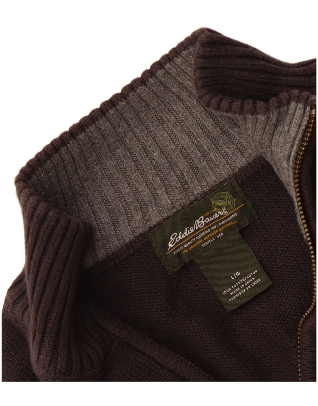 EDDIE BAUER Pull à col zippé pour homme en coton gris grand