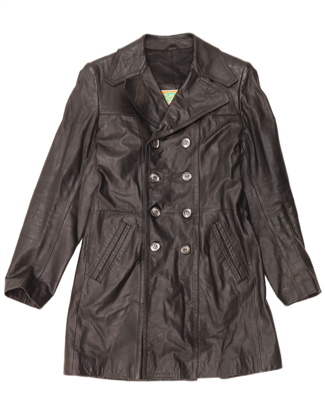 VINTAGE Manteau en Cuir Homme IT 48 Cuir Noir Moyen