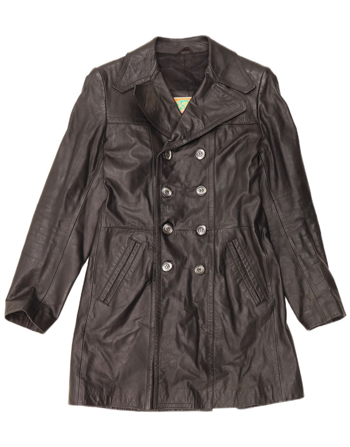 VINTAGE Manteau en Cuir Homme IT 48 Cuir Noir Moyen