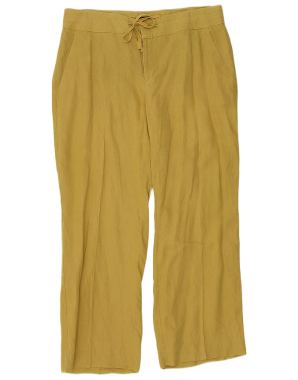 Zara Pantalon décontracté à jambe large pour femme XL W32 L30 Lin jaune
