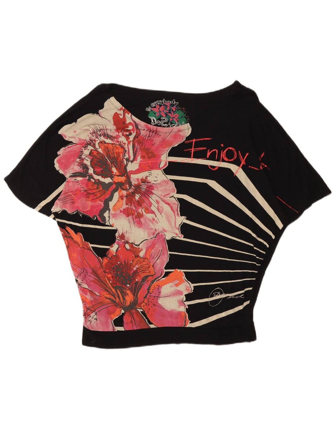 DESIGUAL T-Shirt Femme UK 44 Medium Noir Floral