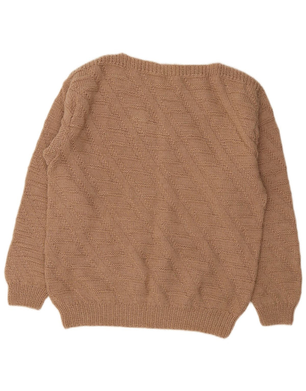 vintage Femmes Bateau Cou Jumper Pull UK 14 Grand Brun