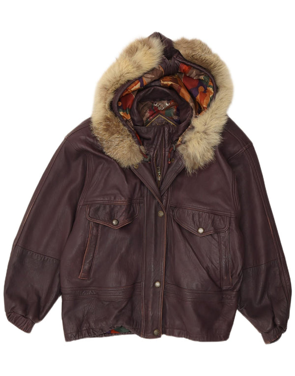 Cabrini Veste en cuir surdimensionnée à capuche pour femme EU 40 Cuir violet moyen