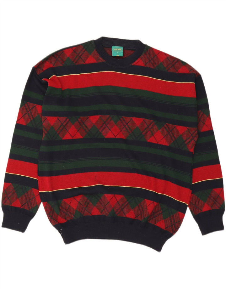 CANDA Mens Crew Neck Jumper Sweater Large Multicoloured Striped Acrylic