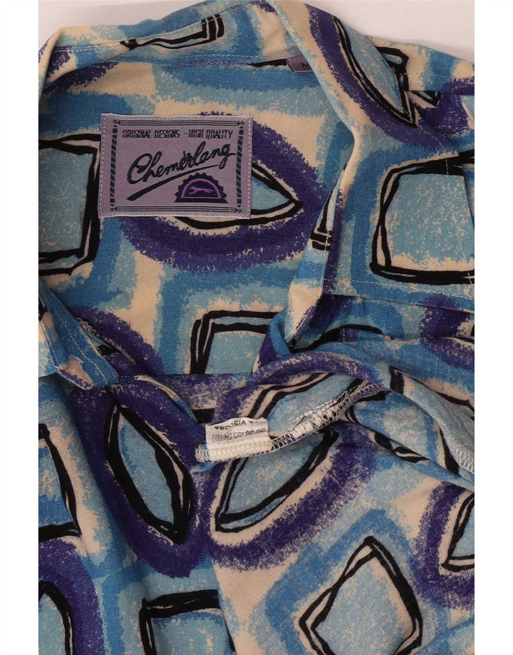 Chemise à manches courtes homme vintage Viscose géométrique bleu moyen