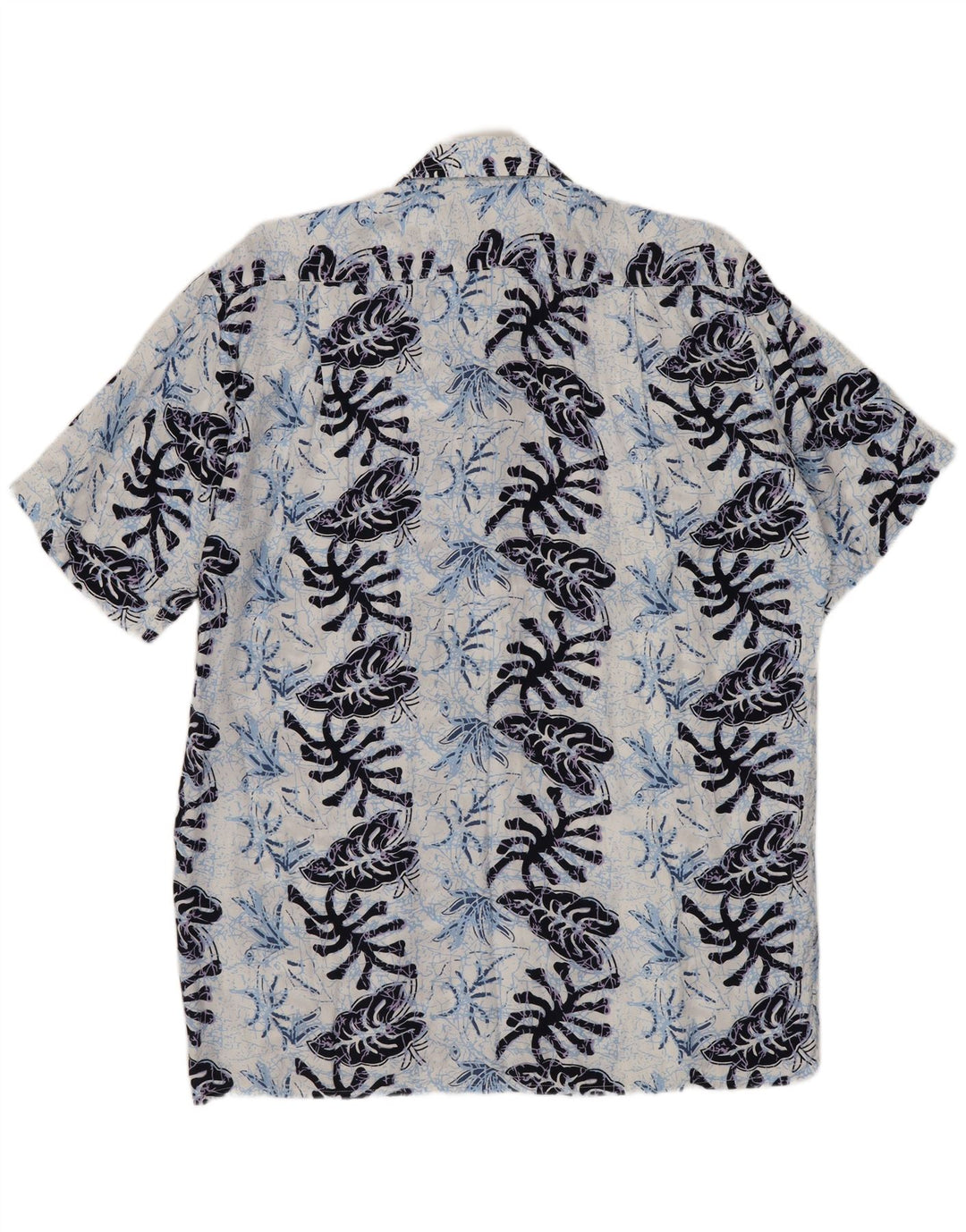 FOLLIE Chemise à manches courtes pour homme Taille 41/42 Grande Viscose Florale Bleu Marine