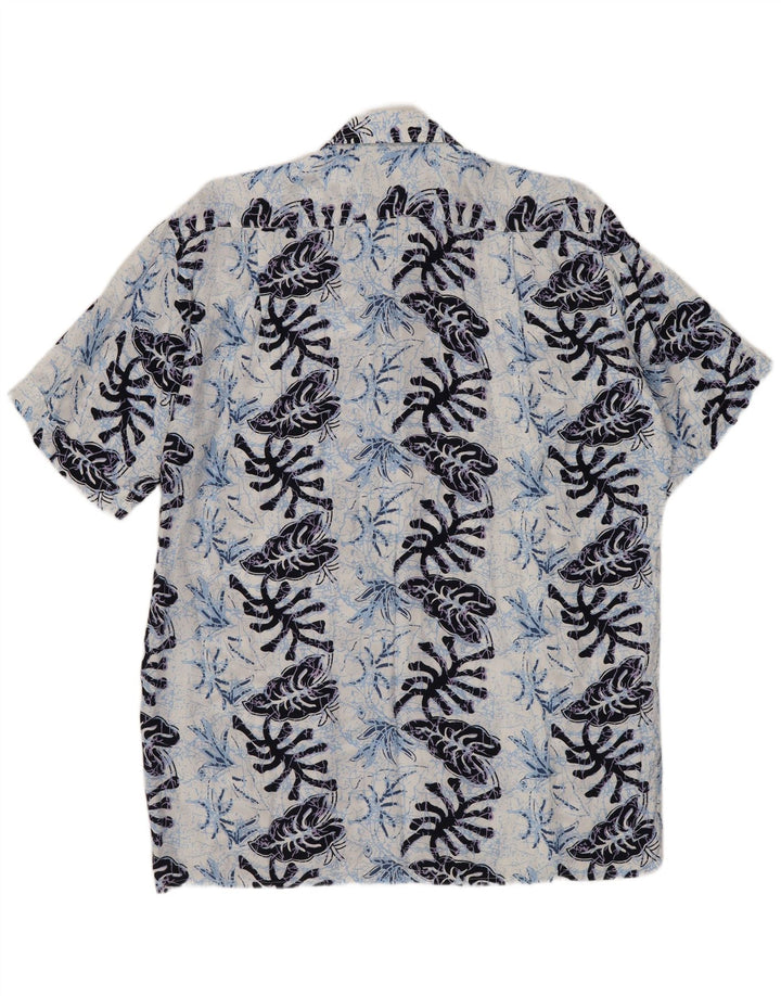 FOLLIE Chemise à manches courtes pour homme Taille 41/42 Grande Viscose Florale Bleu Marine