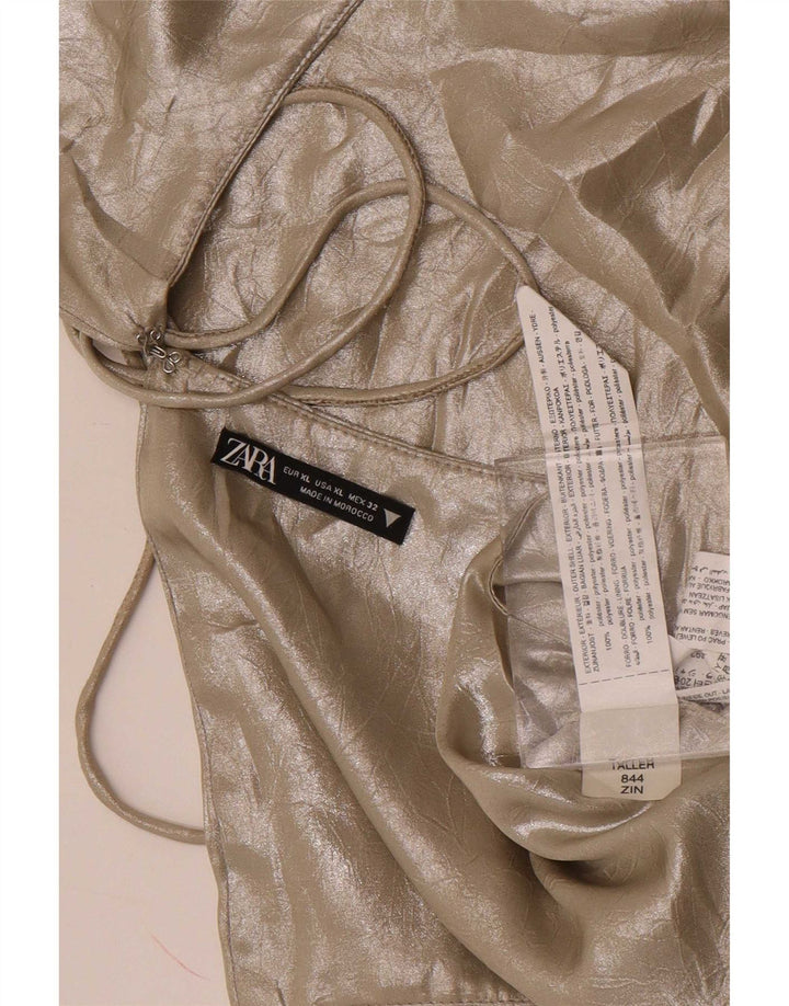 Zara Femme Crop Halter Top UK 18 XL Doré Polyester