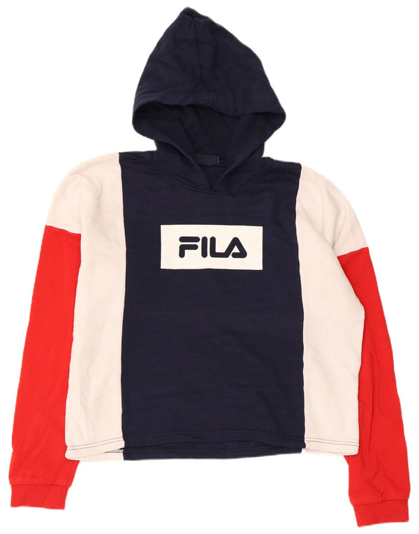 Fila Pull à capuche graphique pour femme UK 16 Large Bleu marine Colourblock