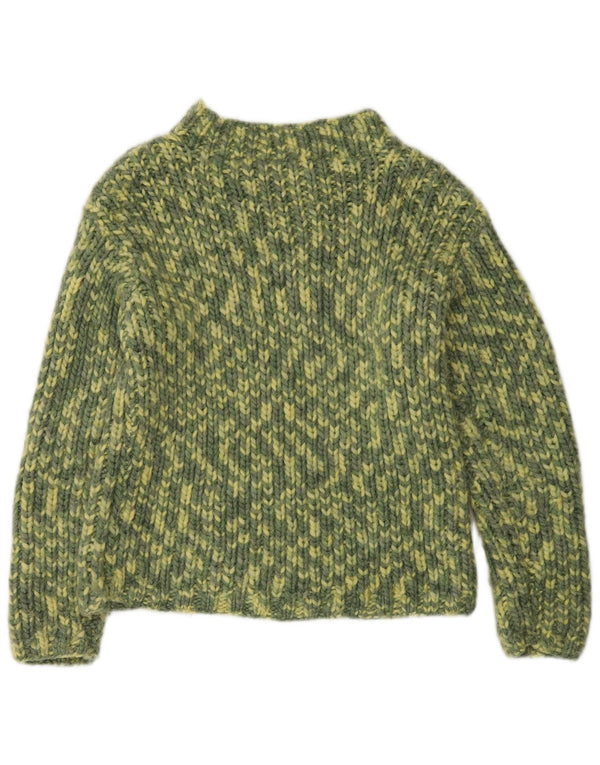 vintage Womens Turtle Neck Jumper Pull UK 14 Moyen Vert Moucheté